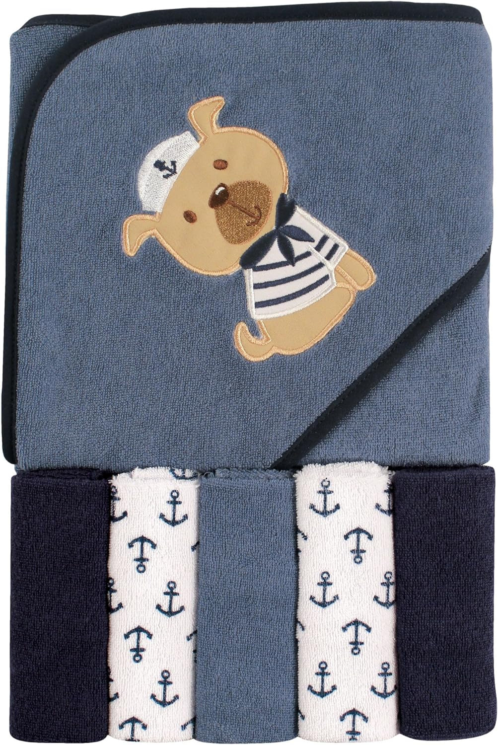 Unisex Baby Hooded Towel with Five Washcloths, Cotton,Polyester,Ikat Elephant, One Size