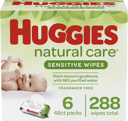 Natural Care Sensitive Baby Wipes, Unscented, Hypoallergenic, 6 Flip-Top Packs (288 Wipes Total)