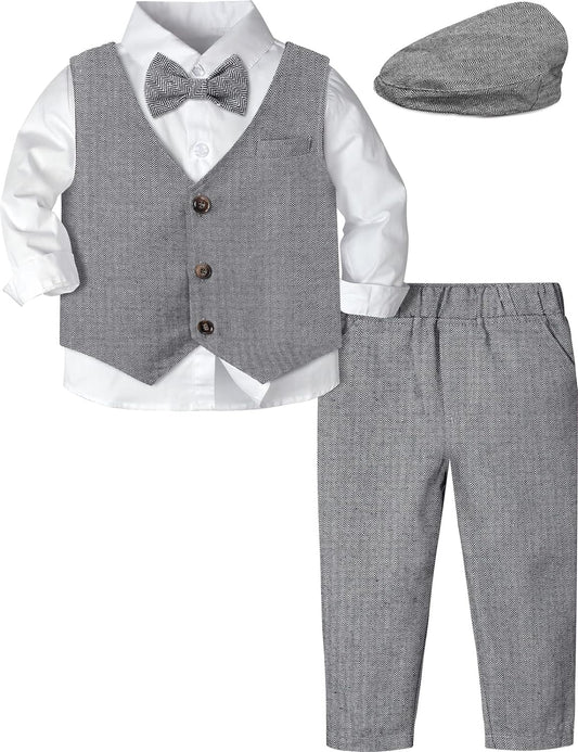 5Pcs Baby & Toddler Suit, 12 Months - 5T, Shirt & Pants & Vest & Bow Tie & Driver Cap