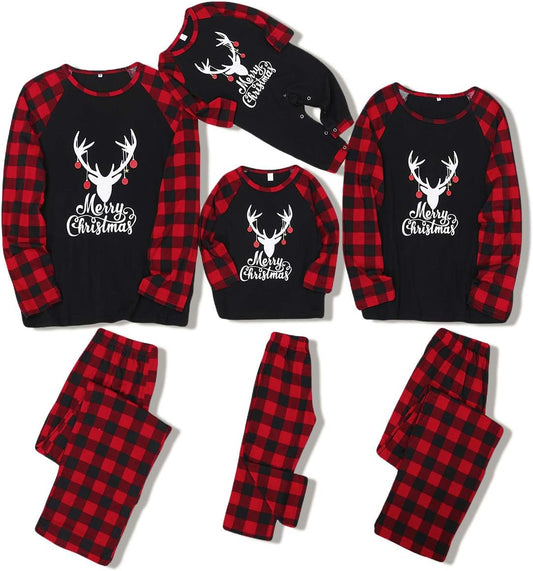 Holiday Christmas Family Pajamas Matching Set Moose Xmas Pjs for Couples and Kids Baby Sleepwear