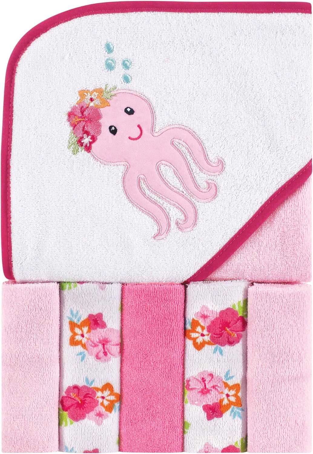 Unisex Baby Hooded Towel with Five Washcloths, Cotton,Polyester,Ikat Elephant, One Size