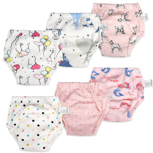 6 Packs Cotton Training Pants Reusable Toddler Potty Training Underwear for Boy and Girl Mermaid-2T Pink