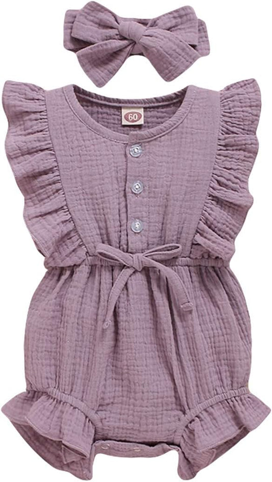 Toddler Baby Girl Ruffled Sleeveless Romper Casual Summer Jumpsuit Cotton Linen Clothes